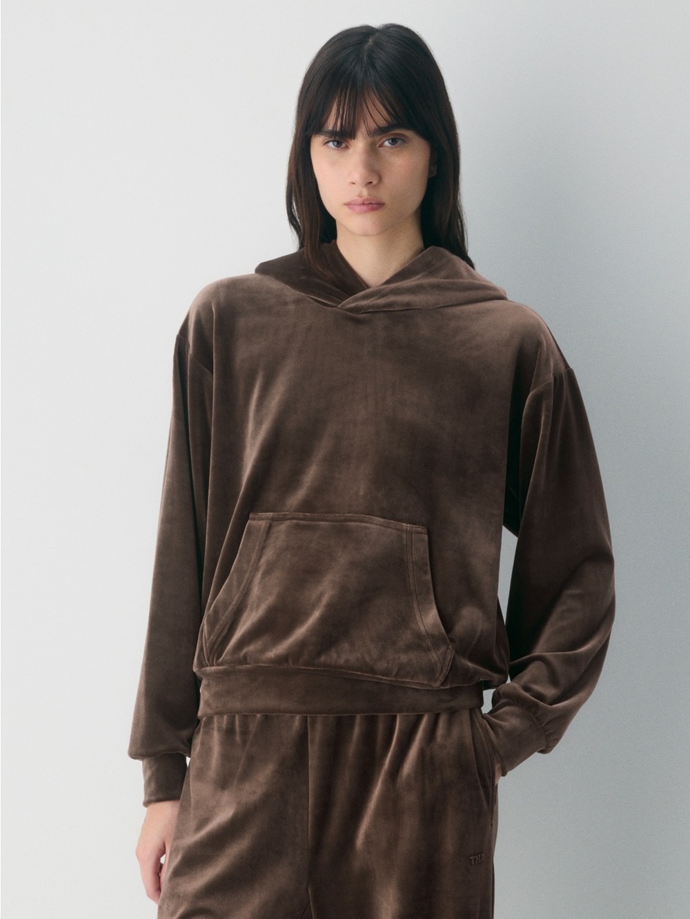 Velour Hooded Pullover in Rich Chocolate Brown| TNA by Aritzia | Audrina Velour
